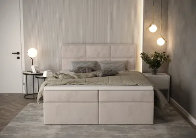 Produktbild von Boxspringbett 180x200 Polsterbett mit zwei Bettkästen und Topper 5 cm, beige, hellbeige Jasmine 21 Stoff
