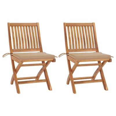 Produktbild von BEI CLORIS Gartenstühle 2 Stk. mit Beige Kissen Teak Massivholz 2024 Neu7466821