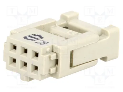 Image de 1 connecteur pour câble plat, pas de 1,27 mm, 6 broches femelle. Système : 2x3 09185067813 - connecteur