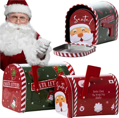 Obrázok produktu pre 2X Vianočná Plechovka Dóza Vianoce 13/15.5 Cm Poštová Schránka Na Koláče, Cukrovinky, Čaj Zelená