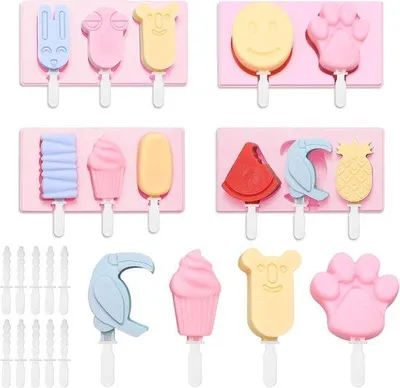 Produktbild von Silikoneislolli-Formen 4-teilig mit Antirutschdeckel