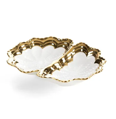 Zdjęcie produktu dla Misa ceramiczna ESTER 20x15x4 cm biało-złota dekoracyjna