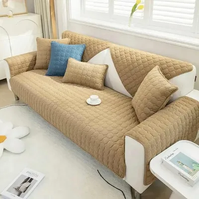 Produktbild von Sofaüberwurf Couchbezug Tagesdecke für Ecksofa Sessel 90x160 beige