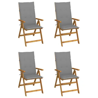Image de The Living Store Chaise à haut dossier Réglable 4 pcs. avec coussins Bois massif Acacia