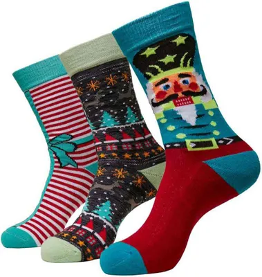 Productafbeelding van Urban Classics TB3746 | Kersttruien met notenkrakerprint, 3-pack. Kerstsokken - Kleur: multicolor - Maat: 35-38
