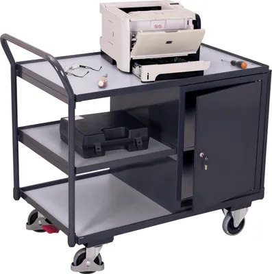 Produktbild von VARIOfit ESD Werkstattwagen mit gebogenen Schiebegriff und 2 Ladeflächen 985x590mm