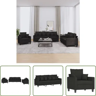 Produktbild von The Living Store 3-tlg. Sofagarnitur mit Kissen Schwarz Stoff