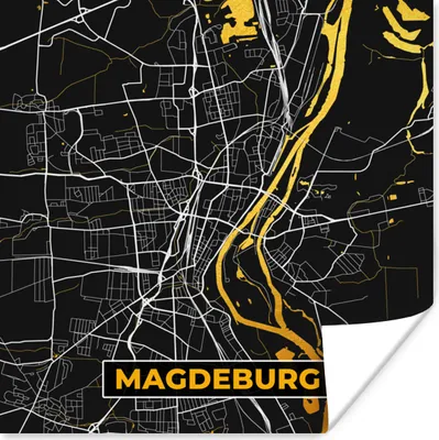 Produktbild von MuchoWow® Poster Magdeburg - Stadtplan - Deutschland - Karte - Gold 75x75 cm - Wand Dekoration