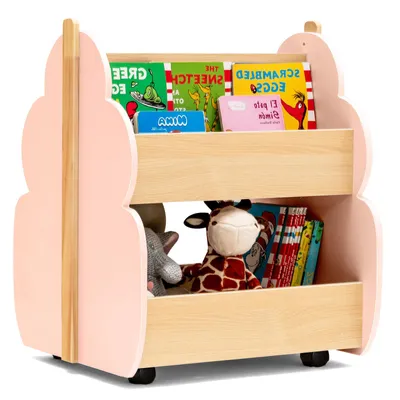 Produktbild von COSTWAY Kinder Bücherregal auf Rollen, 2 Ebenen Spielzeugregal aus Holz, 52 x 46 x 62,5 cm (Rosa)