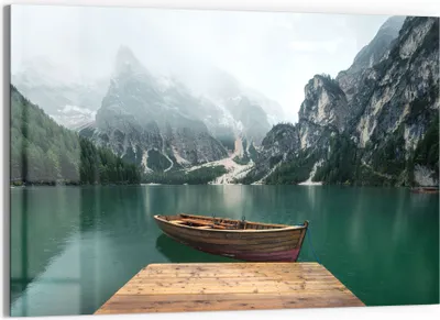 Produktbild von DEQORI Magnettafel Glas 60x40 cm 'Bergsee und Bootsteg' beschreibbar Whiteboard