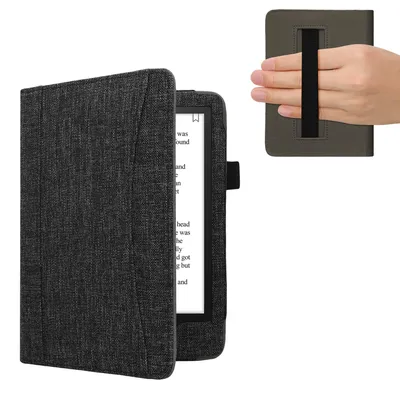 Produktbild von kwmobile Flip Hülle kompatibel mit Amazon Kindle Paperwhite 11. Generation 2021 - Vorderfach Handschlaufe - Dunkelgrau