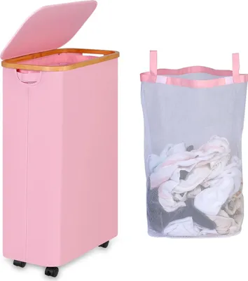 Immagine prodotto di Cesto per il bucato con coperchio - soluzione spaziosa e pratica - 75 litri - rosa