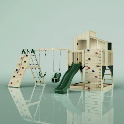 Produktbild von OutdoorToys Spielturm Finn aus Holz in Grün Babyschaukel