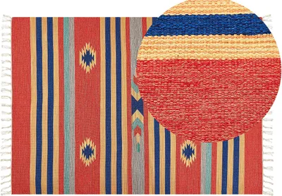 Produktbild von BELIANI Kelim-Teppich Mehrfarbig Baumwolle 140 x 200 cm mit Fransen Geometrischem Muster Handgewebt Zweiseitig Modern Boho Wohnzimmer Schlafzimmer