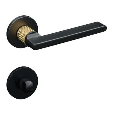 Produktbild von Gavroche Türgriffe Schwarz Matt Gold Set WC/Bad Türklinken für Innentüren Drückergarnitur für Zimmertür mit runder Rosettengarnitur aus Zink