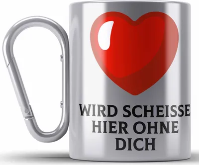 Produktbild von Trendation - Jobwechsel Edelstahl Tasse Karabiner Geschenk Kollegin Kollege Lustig Abschiedsgeschenk Sprüche - Wird Sch Hier Ohne Dich (Silber)