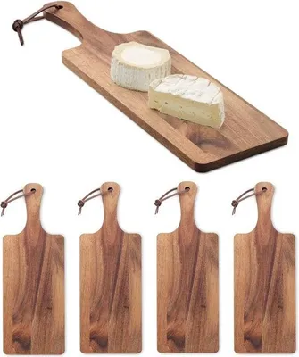 Image de Set de 4 assiettes en bois imitation acacia, dimensions : 38,5 cm x 11 cm.