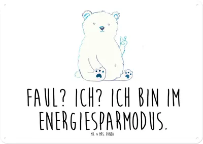 Produktbild von Mr. & Mrs. Panda Schild Eisbär Faul DIN A4 - Weiß - Geschenk, Metallschild, Homeoffice, Büro, Wandbild, tafel, Arbeit, Blechschild, Bär, Nordpol, Teddy, Blechtafel