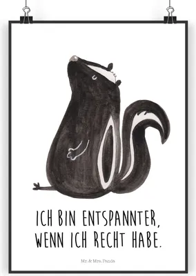 Produktbild von Mr. & Mrs. Panda Bild Stinktier Sitzen DIN A4 - Weiß - Geschenk, Skunk, drucke, Recht, Deko, Wandbild, Raubtier, Plakat, wanddeko, Büro, Spruch