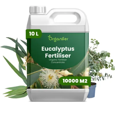 Obrázek produktu pro Eukalyptus Tekuté Hnojivo 10 L – 3-4-3 NPK – Pro Stromy – Pro Zdravé Listy & Silný Růst – Podporuje Kořeny & Stabilitu – Organifer