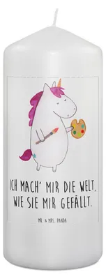 Produktbild von Mr. & Mrs. Panda Kerze Einhorn Künstler 19 x 8 cm - Weiß - Geschenk, Wachskerze, Welt, Zeichnen, Englisch, Blockkerze, Erinnerungskerze, Erinnerungslicht, Stumpenkerze