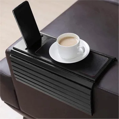 Produktbild von Famanu Sofa-Tablett Antirutsch - Armlehne | Flexibles Sofa-Tablett für Getränke und Snacks | Armlehnen-Tablett (Schwarz)