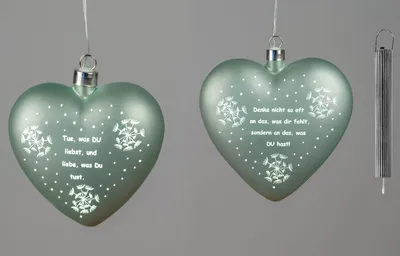 Produktbild von 2er Set LED Hängedeko Herzen mit Spruch grün D. 15cm mit Timer Glas Formano WA