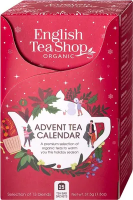 KALENDARZ ADWENTOWY CZERWONY (HERBATY I HERBATKI) BIO (13 SMAKÓW) (25 x 1,5 g) 37,5 g ENGLISH TEA SHOP ORGANIC