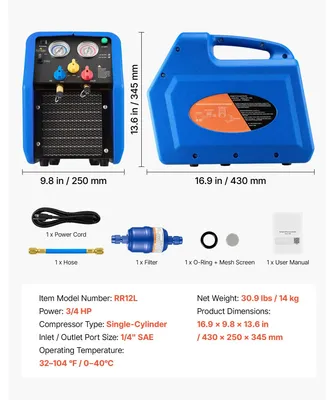 Produktbild von Kältemittel-Rückgewinnungsmaschine, Vielseitige Leistung, Langlebiges Design, 3 4HP Einzylinder