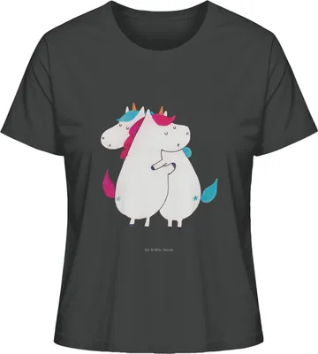 Produktbild von Mr. & Mrs. Panda Oberteil Damen Einhörner Umarmen Größe S - Anthrazit - Geschenk, Unicorn, Familie, Basic T-Shirt, Baumwoll, Sister, Einhorn, Shirt Mit Print, Liebe