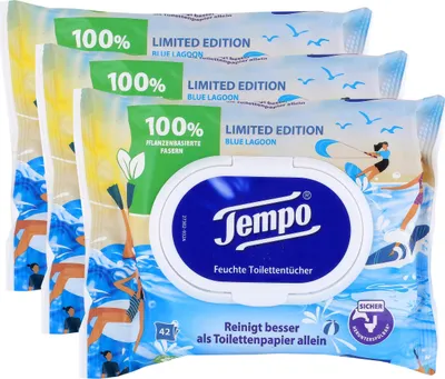 Produktbild von Tempo Feuchte Toilettentücher Blue Lagoon 42 Tücher (3er Pack)