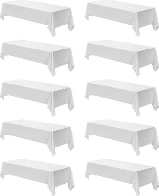 Produktbild von SucceBuy 10 x Tischdecke 1524x2591 mm, wiederverwendbarer Tischschutz, maschinenwaschbares Polyester-Tischtuch für Feiern, Hochzeiten, Bankette und formelle Anlässe, Weiß