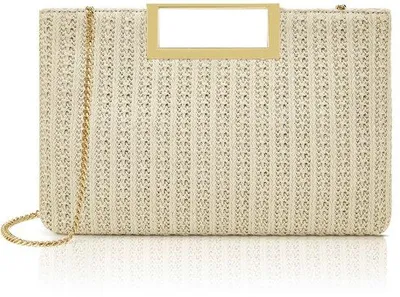 Produktbild von Elegante Damen Crossbody Tasbeige Stroh Abendtas mit Griff