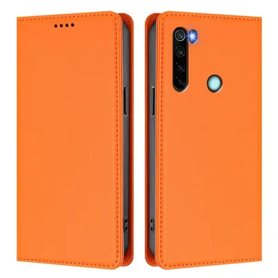 Image de Etui en cuir pour Xiaomi Redmi Note 8, étui magnétique en cuirPolyuréthaneavec support Orange