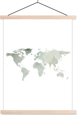 Produktbild von MuchoWow® Textilposter Weltkarte - Aquarell - Minimalismus 40x53 cm mit holzfarbenen Rahmen - Schlafzimmer