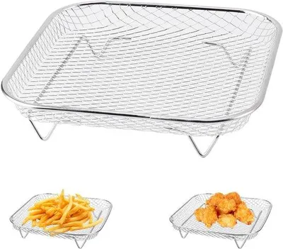 Immagine prodotto di Griglia quadrata in acciaio inossidabile (RVS) per friggitrici ad aria - 20,4 cm - impilabile, adatta per friggitrici ad aria con una capacità superiore a 5,5 litri e con accessori