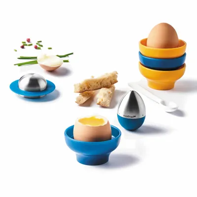 Image de Mastrad Breakfast Egg Set 6-pièces, coquetier, écumoire à œufs, salière, plastique, acier, bleu, F65560