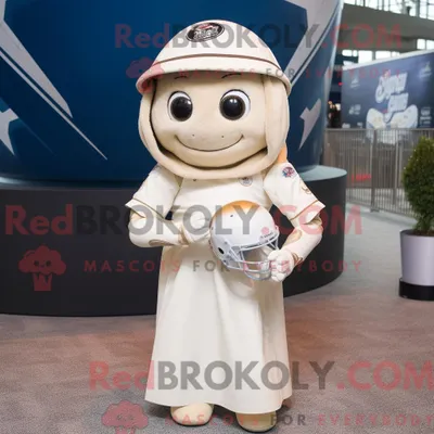 Produktbild von Hellbraunes REDBROKOLY Maskottchenkostüm mit American Football-Helm bekleidet mit einem Brautkleid und Beanies