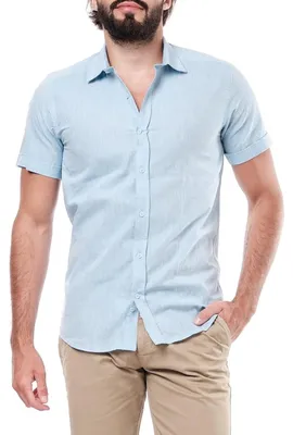 Produktbild von Herrenhemd HopeNLife Ezreal Kurzarm Baumwolle Leinen Blau S