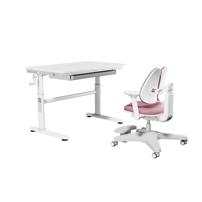 Produktbild von HOKO Kindertisch Schülerschreibtisch höhenverstellbar+ Lernstuhl Kinder Lern-Set 100×60cm, WeiB, Neigbare Tischplatte, Schubladen, Mitwachsend