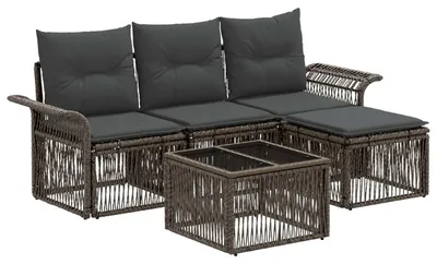 Image de Ensemble de canapés de jardin vidaXL, 5 pièces, gris, en polyrotin