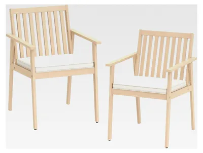 Produktbild von Gartenstühle aus Akazienholz im 2er Set, Holzstühle mit Kissen und Armlehnen, Balkonstühle, 180 kg Tragfähigkeit, für Balkon, Garten, Terrasse
