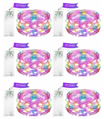 Lichterkette Kupferdraht 1 m 10 LEDs Timer Set 6 Stück