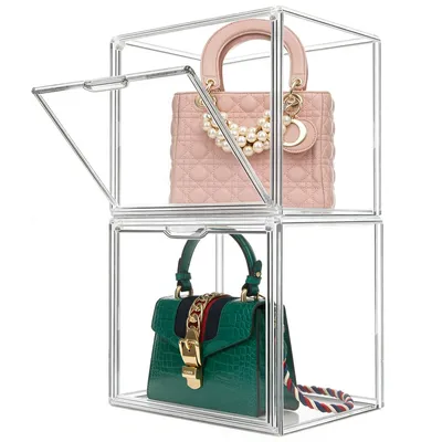 Produktbild von 2 Stück Transparente Acryl-Displaybox 36x22x27 cm, Handtaschen Trenner Organizer, Magnettür-Design Aufbewahrungsbox Vitrine für Spielzeug Handtasche