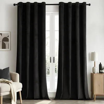 Immagine prodotto di Tende oscuranti termiche, in velluto, set di 2, 140x225 cm, colore nero