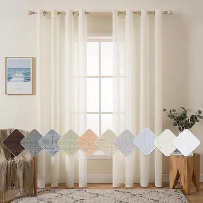 Productafbeelding van Set van 2 Voile Gordijnen met Oogjes, Transparant Linnen Look, Lichte Decoratieve Gordijnen voor Woonkamer en Slaapkamer, 140 x 245 cm