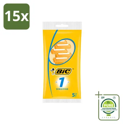 Zdjęcie produktu dla 15 sztuk maszynek do golenia jednorazowych Bic 1 Sensitive dla mężczyzn - opakowanie zbiorcze