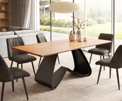 Produktbild von DELIFE Esstisch Edge 200x100 Akazie Natur W-Gestell Metall Schwarz Live-Edge