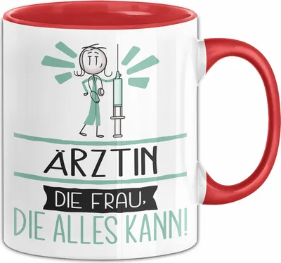 Produktbild von Ärztin Geschenk Tasse Becher Die Frau Die Allen Kann Geschenkidee für eine Ärztin Lustig (Rot)