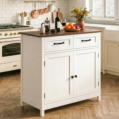 Produktbild von HOKEEPER Küchenschrank Kommode 2 Schubladen Sideboard 80x39x78cm Wasserfeste Arbeitsplatte, 3-fach höhenverstellbares Regal, 2 Stoffschubladen